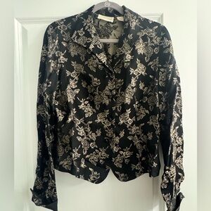 Dana Buchman Black and Cream Rose Print Blouse